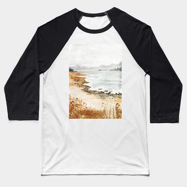 Lonely Shores Baseball T-Shirt by KatherineBlowerDesigns